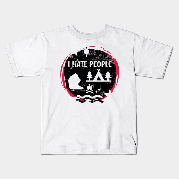 Camping Hiking I Hate People I Ate People Funny Bear T shirt Kids T-Shirt by sheepmerch
